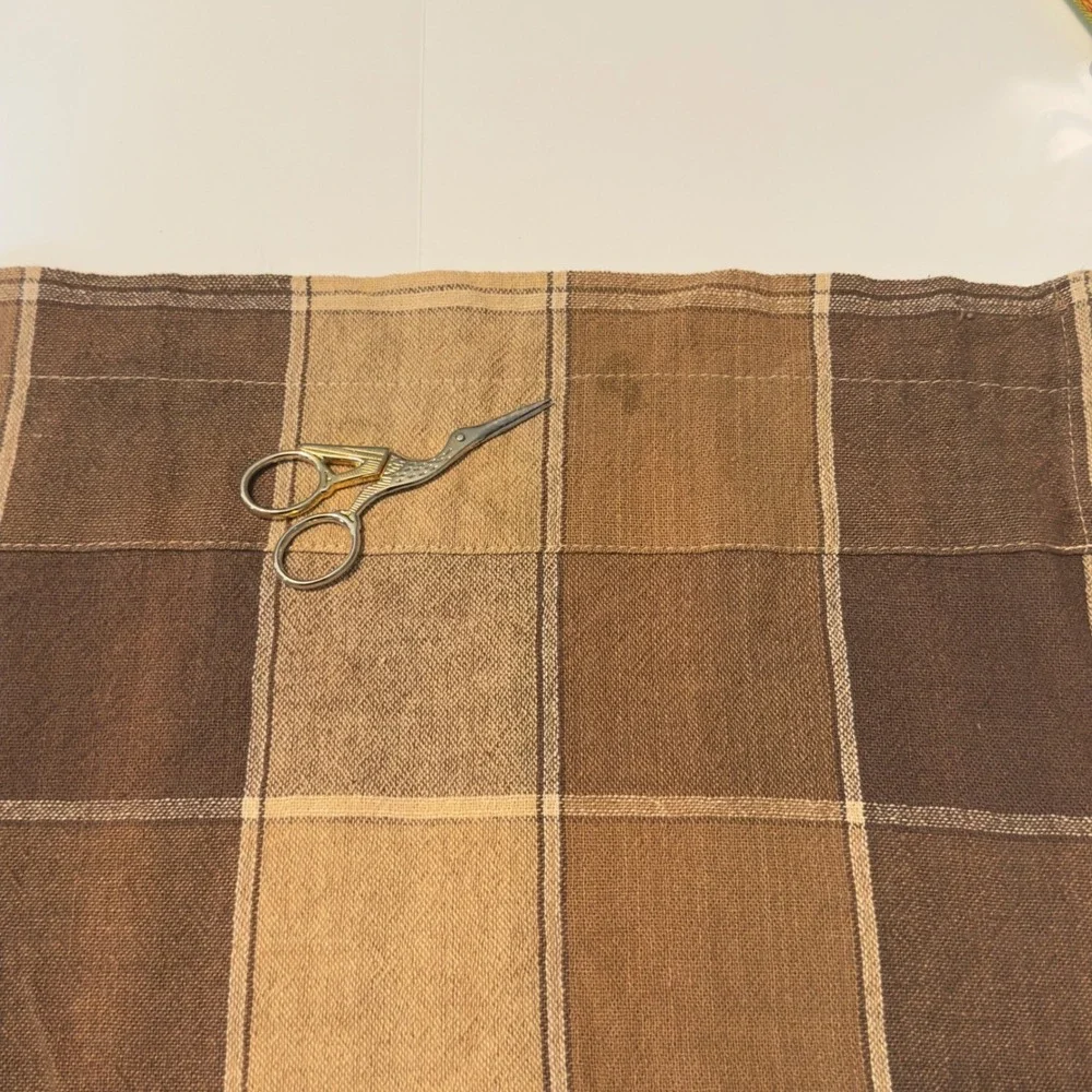 Lot of 3 Cotton Valances Brown Tan Plaid Farmhouse Rustic 62x13.5 Modern Country